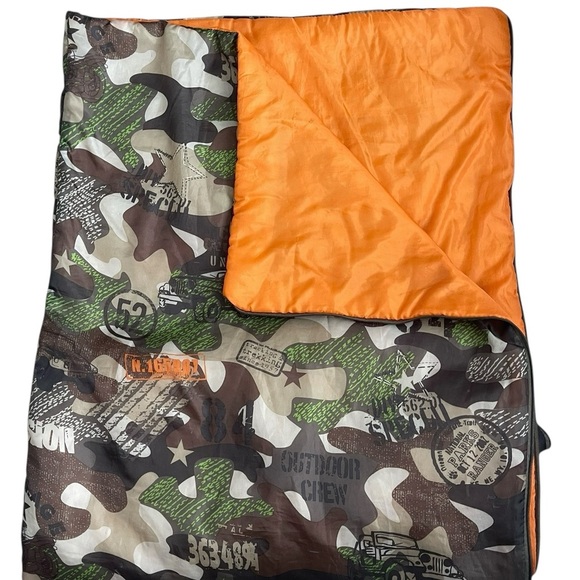 Kids Sleeping Bag Camouflage Jeep Youth Camping Army Green Orange 56x26” - Picture 1 of 6